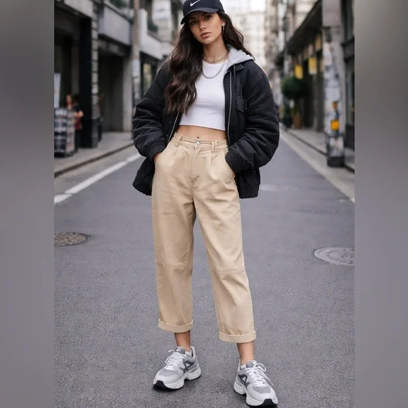 Twik Beige Cropped Carpenter Pants - Picture 1 of 9